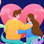 Illustration of young woman and man in love and hugging