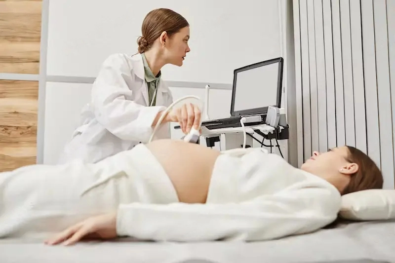 Schedule For Pregnancy Checkup and Test Guide - A female doctor performing ultrasound exam on pregnant young woman