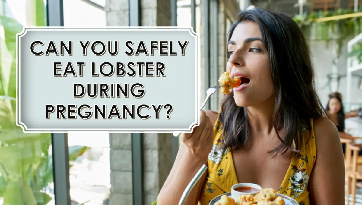 A young woman eating lobster during pregnancy