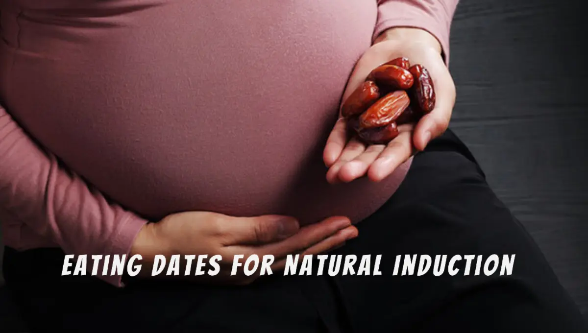 a pregnant woman holding dates in her palm