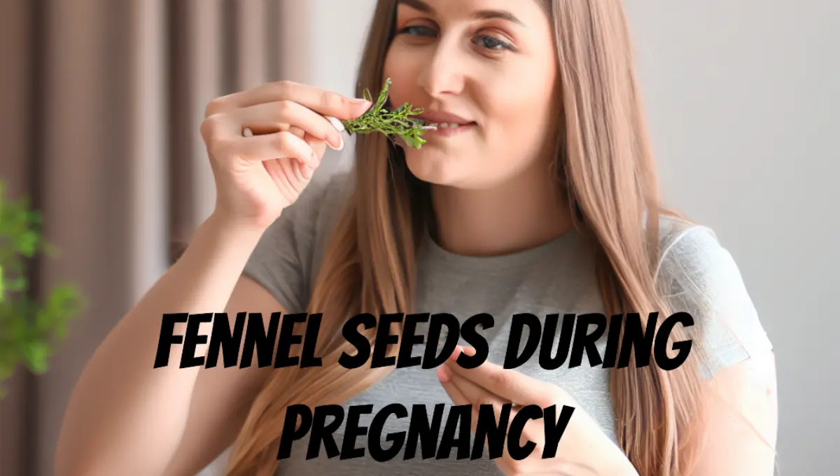 a pregnant woman eating fennel seeds (saunf)