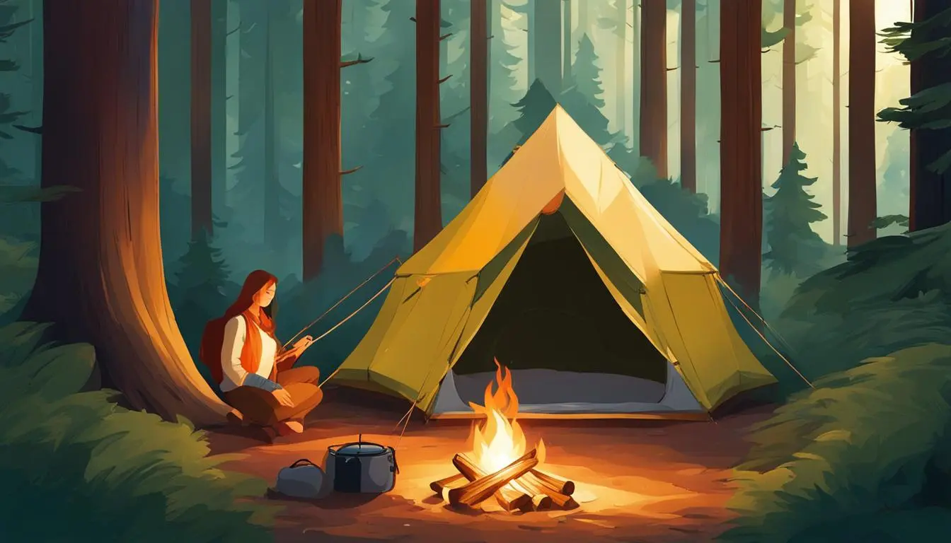 A serene forest clearing with a comfortable camping set-up for pregnant women. Concept of camping While pregnant