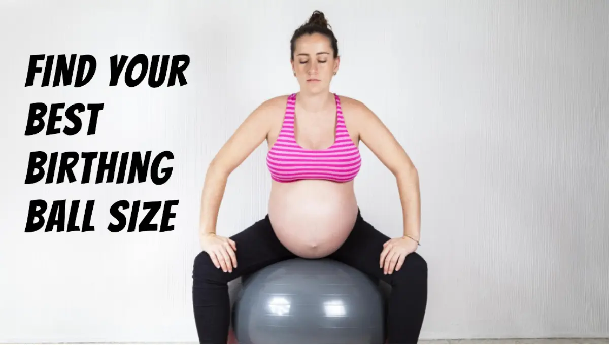 a pergnant woman in a pink stirpped bra sitting on a birthing ball