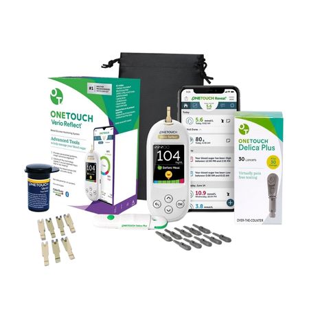 OneTouch Blood Sugar Test Kit (1) OneTouch Blood Sugar Test Kit | Includes OneTouch Verio Reflect Blood Glucose Meter, 1 Lancing Device, 30 Lancets, & 30 Test Strips, | Diabetes Testing Kit for Blood Glucose Monitoring