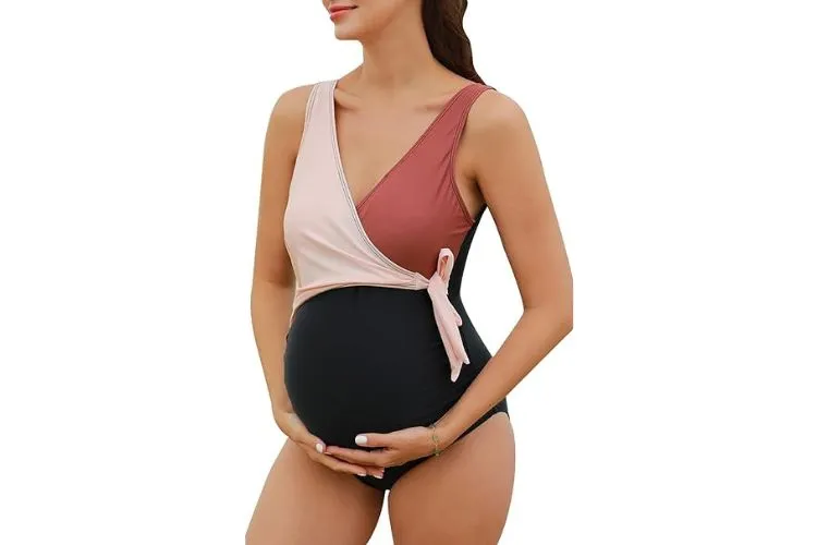 Summer Mae Maternity One Piece Tie Front Swimwear - Best for Chasing After a Toddler